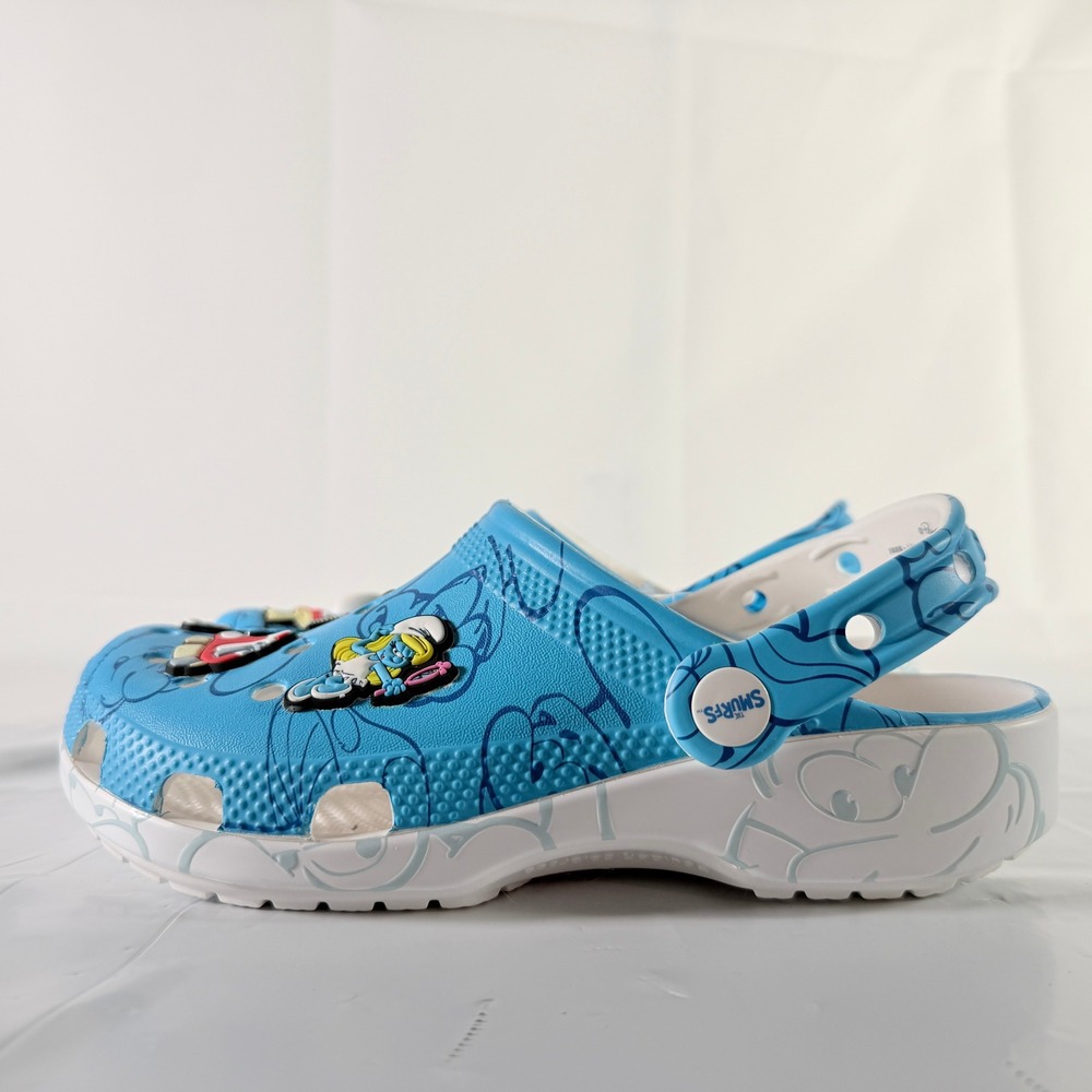 Crocs Kids Smurfs Classic Clog Blue Multi Water Shoes Slides Youth Size J4 NWT